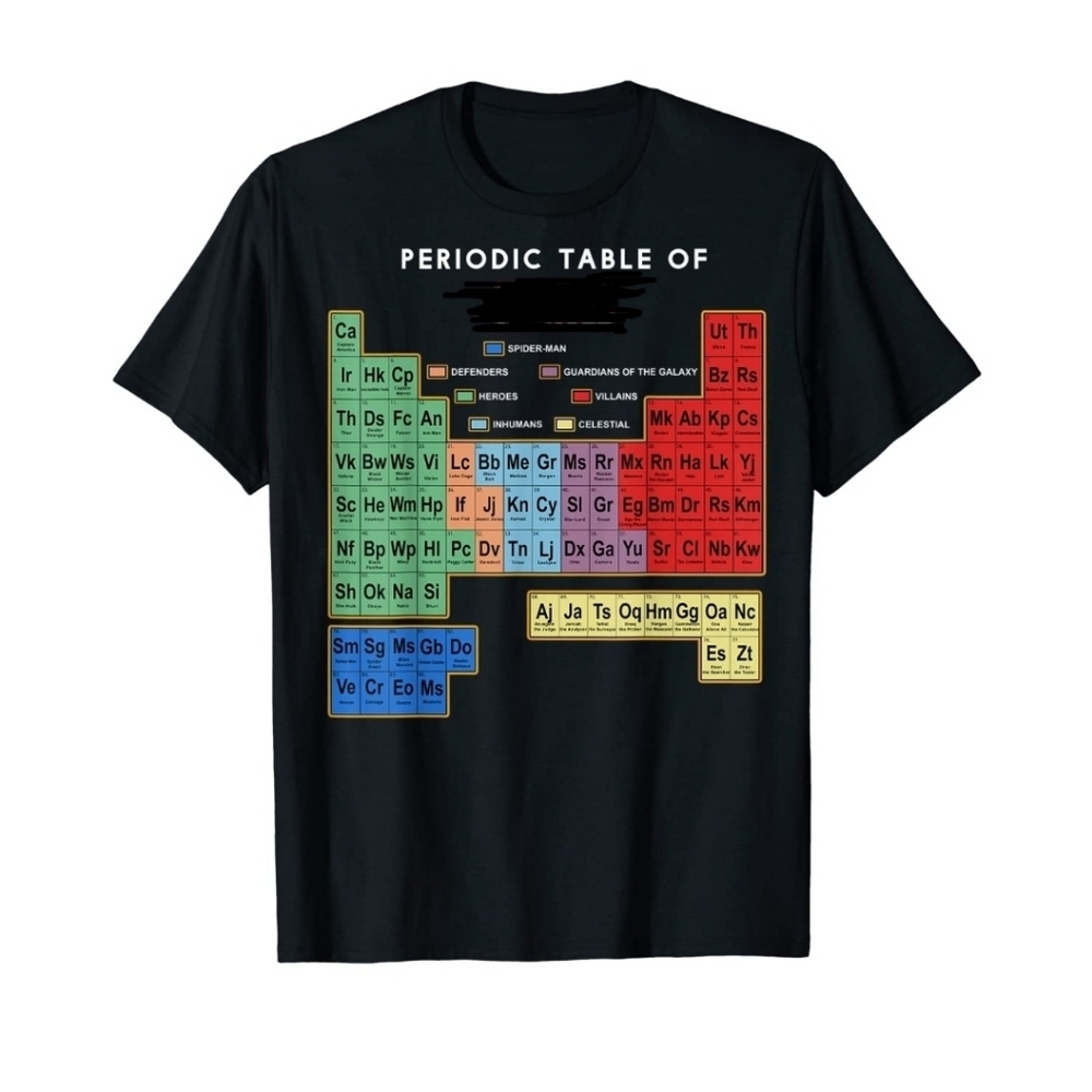New Superhero Periodic Table T-Shirt XL